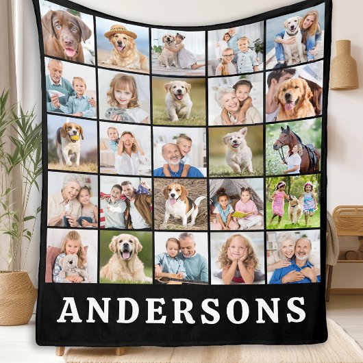 Familie 25 Fotocollage Gepersonaliseerde Naam Zwar Fleece Deken
