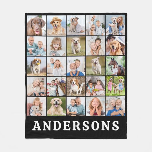 Familie 25 Fotocollage Gepersonaliseerde Naam Zwar Fleece Deken (Voorkant)
