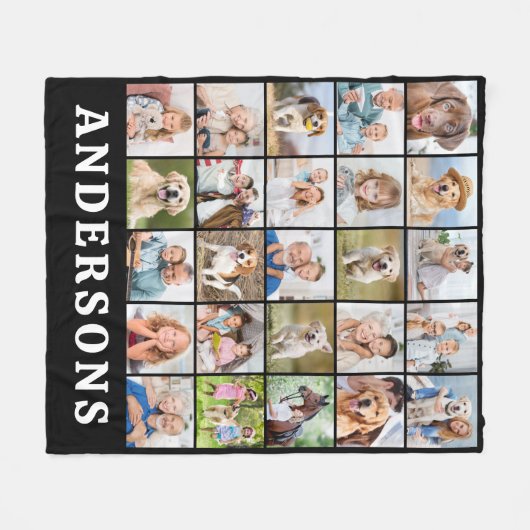 Familie 25 Fotocollage Gepersonaliseerde Naam Zwar Fleece Deken (Voorkant (Horizontaal))