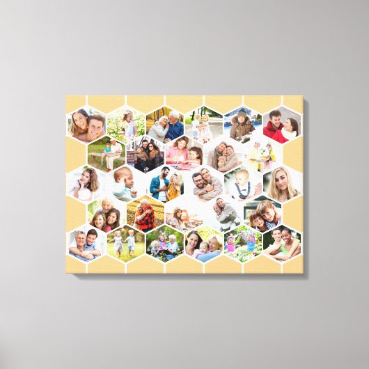 Familie 28 Foto Collage Honeycomb Mosaic Canvas Afdruk (Voorkant)