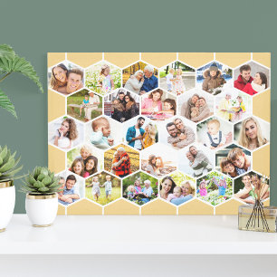 Familie 28 Foto Collage Honeycomb Mosaic Canvas Afdruk