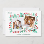 Familie 2 Foto Collage Kerst Waterverf Feestdagenkaart (Voorkant)