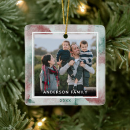 Familie 2 Foto Elegante Waterverf Kerst Keramisch Ornament