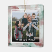 Familie 2 Foto Elegante Waterverf Kerst Keramisch Ornament (Links)
