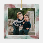 Familie 2 Foto Elegante Waterverf Kerst Keramisch Ornament (Achterkant)