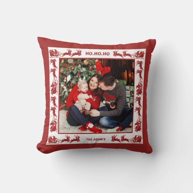 Familie 2 Foto Kerstman Slede Rit Kerstmis  Kussen (Voorkant)