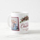 Familie 2 foto Kerstmis Pine Elegant Script Koffiemok (Voorkant links)