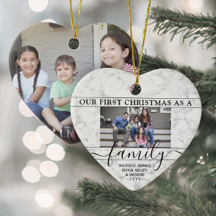 Familie 2 Foto voor eerste kerstfeest Faux Marble  Keramisch Ornament