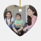 Familie 2 Foto voor eerste Kerstmis: grijs hout Keramisch Ornament (Achterkant)