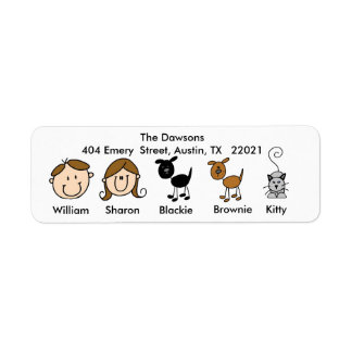 Familie 2 Honden, 1 Kat Adresetiketten Etiket