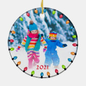 Familie 2 Koord van Kerstlampjes Modern Keramisch Ornament (Achterkant)