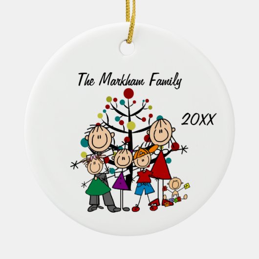 Familie 2 Volwassenen 4 Kinderen Keramisch Ornament (Voorkant)