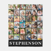 Familie 36 Fotocollage Naam Gepersonaliseerd Zwart Fleece Deken (Voorkant)