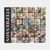 Familie 36 Fotocollage Naam Gepersonaliseerd Zwart Fleece Deken (Voorkant (Horizontaal))