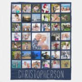 Familie 39 Foto Collage Personalized Navy Blue Fleece Deken (Voorkant)
