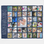 Familie 39 Foto Collage Personalized Navy Blue Fleece Deken (Voorkant (Horizontaal))