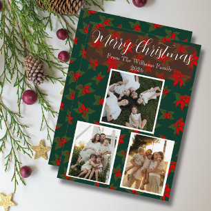 Familie 3 foto naam kerstkaart