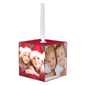 Familie 3 Foto Rode Kerstmis Decoratie (Achter hoekig)