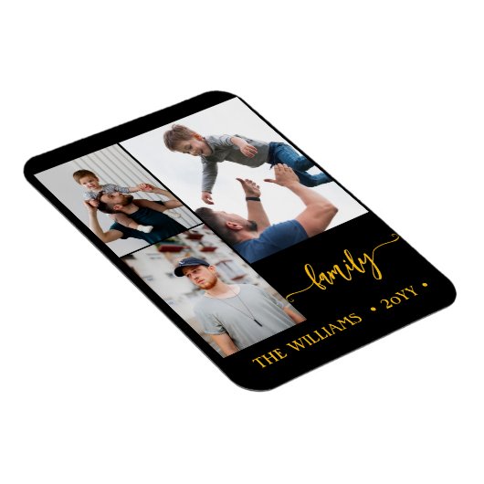 Familie 3 Fotocollage Zwart Goud Script Magneet (Rechterzijde)