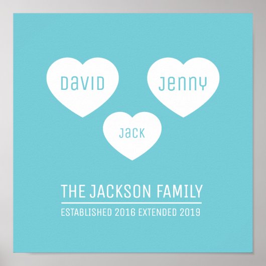 Familie 3 harten gepersonaliseerde tijdlijnkunst p poster (Voorkant)