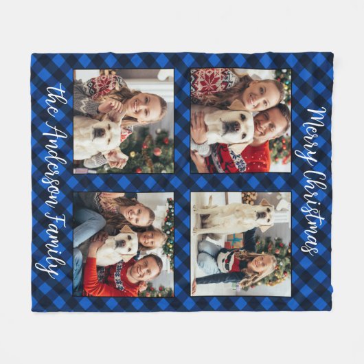 Familie 4 Afbeeldingen Gepersonaliseerde Plaid Chr Fleece Deken (Voorkant (Horizontaal))