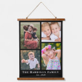 Familie 4 Foto Collage Black Hangend Wandkleed (Voorkant)