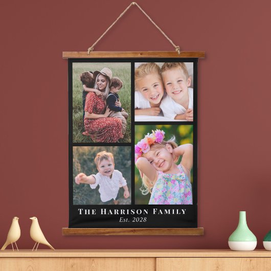 Familie 4 Foto Collage Black Hangend Wandkleed