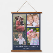 Familie 4 Foto Collage Blue Hangend Wandkleed (Voorkant)