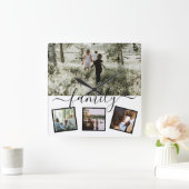 Familie 4 foto collage op maat vierkante klok (Huis)