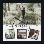 Familie 4 foto collage op maat vierkante klok<br><div class="desc">Uniek aangepast op maat van u - 4 sjabloon voor fotocollage met details voor typografie - de muurklok van de familie van Ricaso</div>