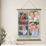 Familie 4 Foto Collage Sage Green Hangend Wandkleed<br><div class="desc">De groene familie Elegant sage keepomwille hangende tapestry met een foto-collage en jouw naam van vier en een jaar dat in de moderne typografie is vastgelegd.</div>