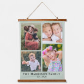Familie 4 Foto Collage Sage Green Hangend Wandkleed (Voorkant)
