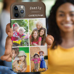 Familie 4 Fotocollage Chocolade Bruin Custom Case-Mate iPhone Case<br><div class="desc">Creëer uw eigen aangepaste telefoonhoes voor iphone 11 pro max en vele andere modellen. Het ontwerp heeft een rasterfotocollage met 4 van uw favoriete foto's, jouw naam en het woord "familie". De fotosjabloon staat klaar voor u om uw foto's toe te voegen en werkt met de klok mee vanaf de...</div>