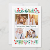 Familie 4 Fotocollage Waterverf Foliage Feestdagenkaart (Voorkant)