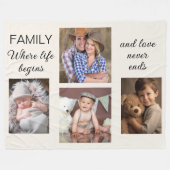 Familie 4 foto's Collage Ouders Kinderen Fleece Deken (Voorkant (Horizontaal))