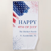 Familie 4 juli Strandfeest Rood Wit Blauw Strandlaken (Voorkant)