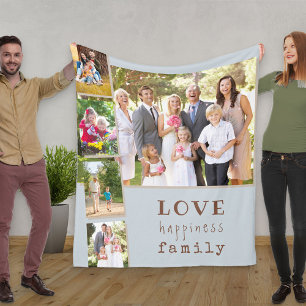 Familie 5 Foto Collage Blue Love Geluk Fleece Deken