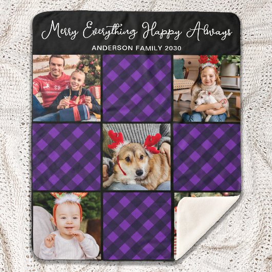 Familie 5 Foto Collage Personalized Holiday Pset Sherpa Deken