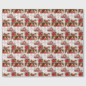 Familie 5 Foto Collage Rood Groen Vrolijk Kerstfee Cadeaupapier (Vlak)