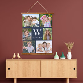 Familie 6 Foto Collage Blauw Hangend Wandkleed