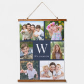 Familie 6 Foto Collage Blauw Hangend Wandkleed (Voorkant)