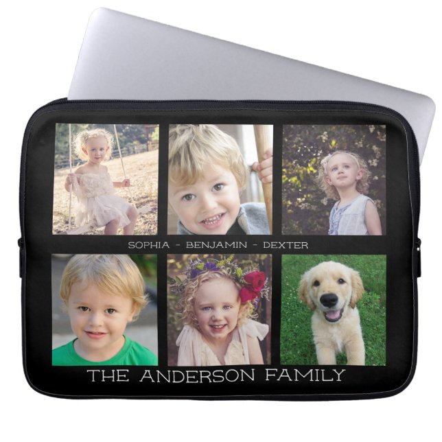 Familie | 6 Foto-collage Laptop Sleeve (Voorkant)