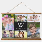 Familie 6 Foto Collage Monogram Black Hangend Wandkleed (Voorkant)