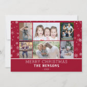 Familie 6 Foto Collage Red Snowflakes Kerstmis Feestdagenkaart (Voorkant)