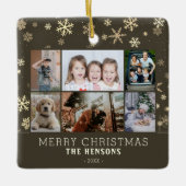 Familie 6 Foto Collage Snowflakes Merry Kerstry Keramisch Ornament (Voorkant)