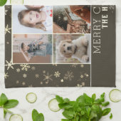 Familie 6 Foto Collage Snowflakes Merry Kerstry Theedoek (Gevouwen)