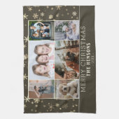 Familie 6 Foto Collage Snowflakes Merry Kerstry Theedoek (Verticaal)