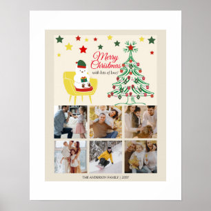 Familie 6 Foto Collage Tree Modern Merry Christmas Poster