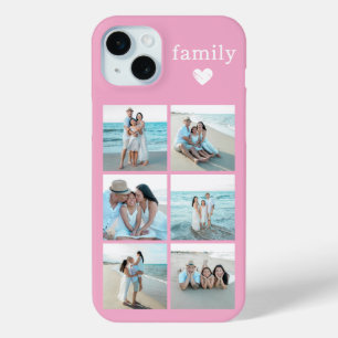 Familie 6 Foto Roze iPhone 15 Mini Hoesje