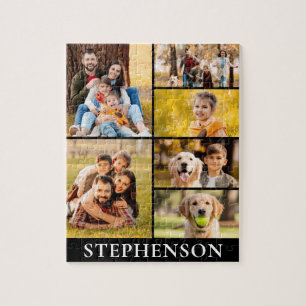 Familie 6 Photo Collage Minimalist Eenvoudig Zwart Legpuzzel